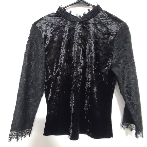 Anthropologie black velvet and lace top - Picture 7 of 10
